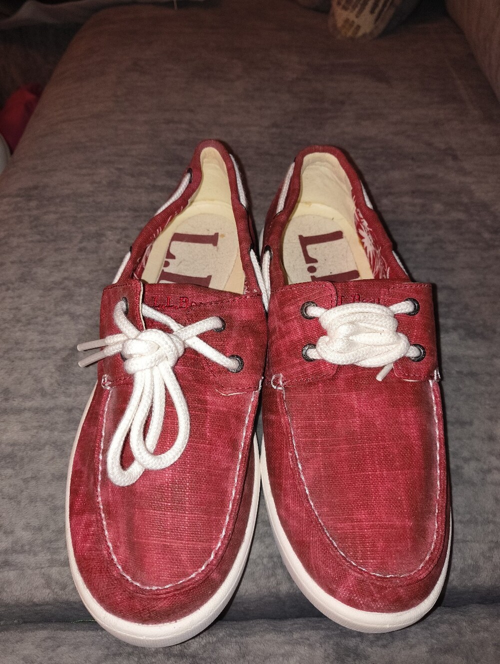 Red Women's Canvas L.L.BEAN Boat Shoes with White Laces